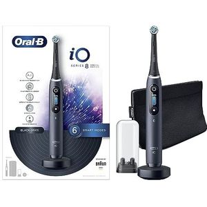 Oral-B iO Series 8S elektrische tandenborstel, oplaadbaar, met 1 handvat kunstmatige intelligentie, zwart, 1 borstel en 1 magneetzak, 5 modi voor het verlichten en verzorgen van tandvlees.