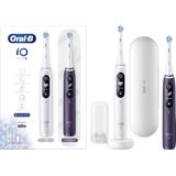 Oral-B iO 8 Duopack Elektrische tandenborstel, oplaadbaar, met 2 handgrepen, kunstmatige intelligentie, wit en paars, 2 borstels en reisetuis