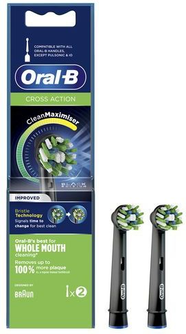 Oral-B CrossAction - Met CleanMaximiser-technologie - Opzetborstels - Zwart - 2 stuks