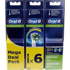 Oral-B Cross Action Clean Maximiser Vervangende borstels, opzetstuk, 6 stuks, wit, Clean Maximiser voor elektrische tandenborstels, tot 100% tandplak verwijderen