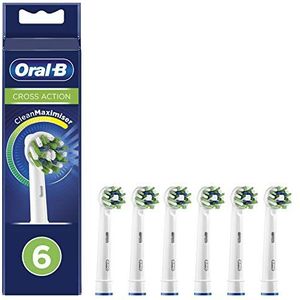 Oral-B Cross Action elektrische tandenborstelkop met CleanMaximiser-technologie, schuine borstelharen voor diepere plaque-verwijdering, set van 6 tandenborstelkoppen, wit