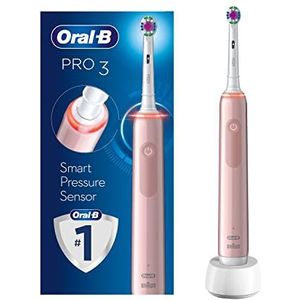 Oral-B Pro 3 elektrische tandenborstels voor volwassenen, cadeaus voor vrouwen/mannen, 1 3D witte tandenborstelkop, 3 modi met tanden bleken, 2-pins UK-stekker, 3000, roze