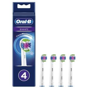 Oral-B White 3D-opzetborstels, 4 stuks, originele opzetborstels voor elektrische tandenborstel, CleanMaximiser technologie, wit