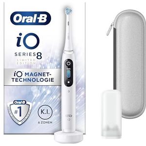 Oral-B iO Series 8 Elektrische tandenborstel, 6 modi, magneettechnologie, kleurendisplay en reisetui, gelimiteerde oplage, witte albast