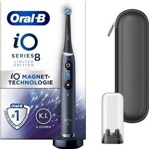 Oral-B iO Series 8 Elektrische tandenborstel, 6 reinigingsmodi, magnetische technologie, kleurendisplay en reisetui, gelimiteerde editie, cadeau voor mannen/vrouwen, onyx zwart