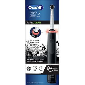 Oral-B Pro 3 3000 oplaadbare elektrische tandenborstel met 1 druksensor-handvat en 1 opzetborstel, zwart, verwijdert tot 100% tandplak