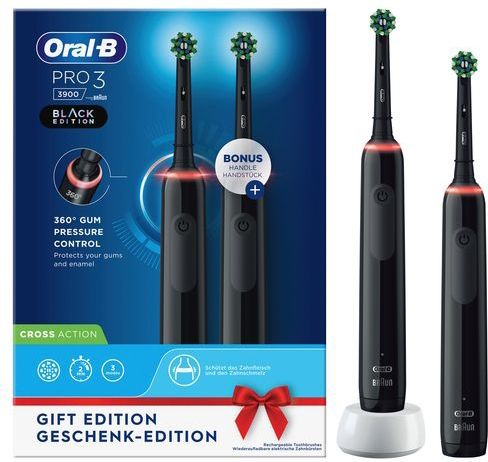 Oral-B Pro 3 3900 - Elektrische Tandenborstels - Duoverpakking - Grijs - Inclusief 2 Handvatten en Oplader