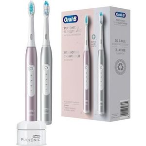 Oral-B Pulsonic Slim Luxe 4900 dubbele elektrische sonische tandenborstel voor gezonder tandvlees in 4 weken, 3 poetsprogramma's incl. gevoelig, timer, 2 opzetborstels, platin/roségoud