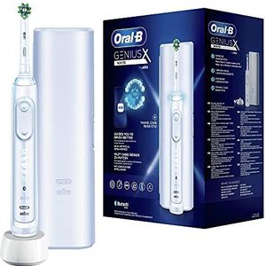 Oral-B Genius X Witte Elektrische Tandenborstel, 1 Premium Handvat Met Artificiële Intelligentie, 1 Opzetborstel, 1 Reisetui, Ontworpen door Braun