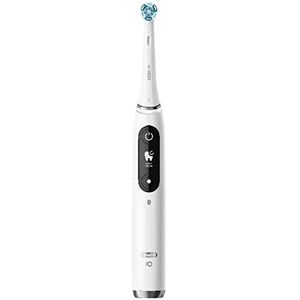 Oral-B iO Series 9 Elektrische tandenborstel met 7 reinigingsmodi voor tandverzorging, magnetische technologie en 3D-analyse, kleurendisplay, reisetui en beauty-tas, speciale editie, wit albast