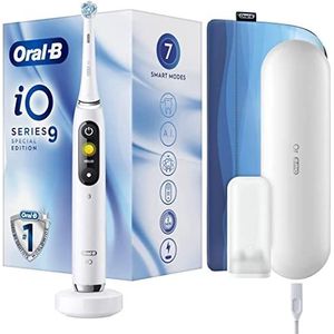 Oral-B iO9 Elektrische tandenborstel met oplaadbare handgreep, magnetische technologie van bruin, 1 vervanging, kleurendisplay, oplader, magnetische hoes en reisetui, wit