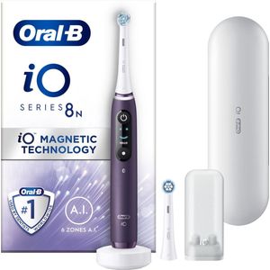 Oral-B iO 8N Brosse À Dents Électrique Violette connectée Bluetooth, 2 Brossettes, 1 Étui De Voyage