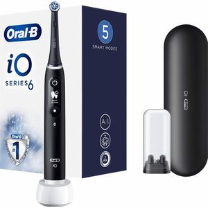 Oral-B iO Series 6 Elektrische tandenborstel met 5 poetsmodi voor tandverzorging, magneettechniek, display en reisetui, bruin, zwarte lava
