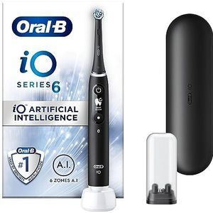 Oral-B iO6 Elektrische tandenborstels voor volwassenen, 1 tandenborstelkop, 5 modi met tanden bleken, UK 2-pins stekker, zwarte lava, reiskoffer kleur kan variëren