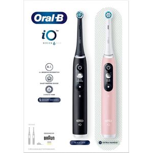 Oral-B - iO 6 - Roterende Tandenborstel - Zwart, Roze - Ingebouwde Accu - 2 Handvatten - 2 Opzetborstels