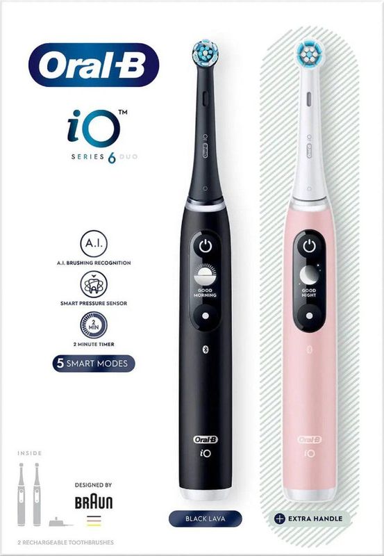 Oral-B - iO 6 - Roterende Tandenborstel - Zwart, Roze - Ingebouwde Accu - 2 Handvatten - 2 Opzetborstels