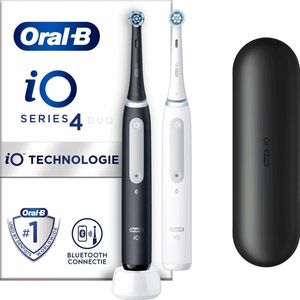 Oral-B iO Serie 4 Duo elektrische tandenborstels, zwart en wit, 1 verpakking van 2 stuks