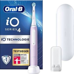 Oral-B iO Series 4 elektrische tandenborstel/elektrische tandenborstel, 4 poetsmodi voor tandverzorging, magneettechnologie, reisetui, cadeau voor man/vrouw, ontworpen door Braun, lavendel