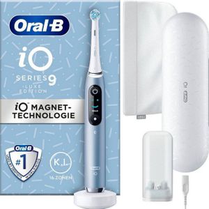 Oral-B iO Series 9 Luxe Edition Elektrische tandenborstel/elektrische tandenborstel, 7 poetsmodi, tandverzorging, kleurendisplay, oplaadreisetui en beauty-tas, aqua marine
