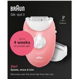 Braun Silk-épil 3 -277 Epilator Voor Langdurige Ontharing, Scheer- en Trimmerkop, Wit/roze