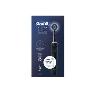 Oral-B Vitality Pro Elektrische tandenborstels voor volwassenen, voor hem/haar, 1 handvat, 2 tandenborstelkoppen, 3 poetsmodi inclusief Sensitive Plus, 2-pins UK-stekker, zwart (verpakking kan