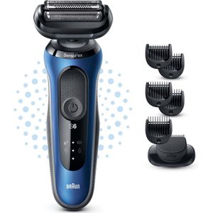 Braun Series 6 Elektrisch scheerapparaat voor heren met baardtrimmer, Wet & Dry-technologie, oplaadbaar, draadloos scheerapparaat, 61-B1500s, blauw
