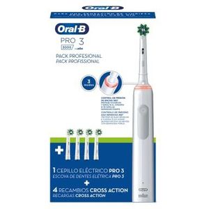 Oral-B Professionele Pack PRO 3 3000 Elektrische tandenborstel met bruine technologie + 4 reservekoppen CrossAction - Wit