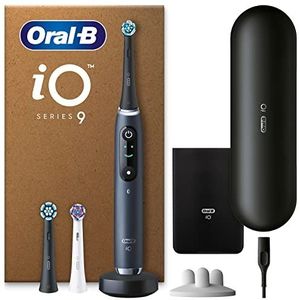 Oral-B iO 9 Zwarte Elektrische Tandenborstel, 3 Opzetborstels, 1 Oplaadreisetui, 1 Etui voor de oplafder,1 Opzetborstel houder