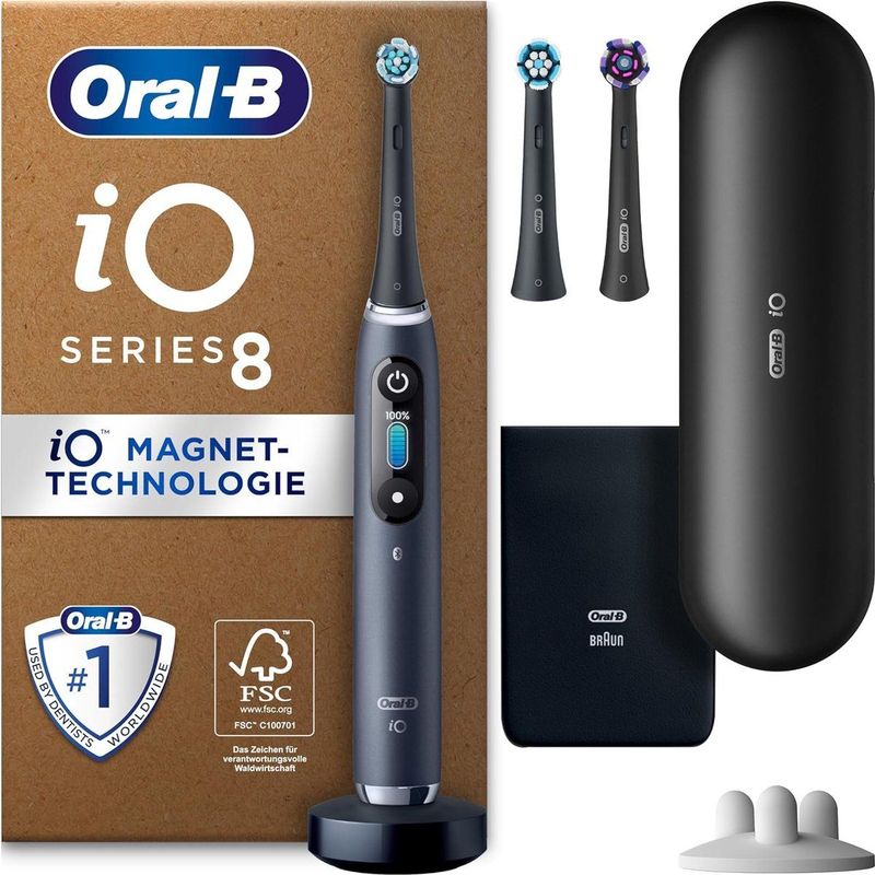 Oral-B iO 8 Plus Edition - Elektrische Tandenborstel + 3 opzetborstels + reisetui - Zwart
