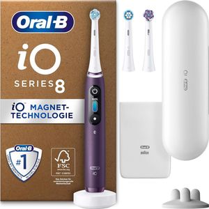 Oral-B iO Series 8 Plus Edition Elektrische tandenborstel/elektrische tandenborstel, PLUS 3 opzetborstels incl. whitening, magneetetui, 6 poetsmodi, recyclebare verpakking, cadeau man/vrouw, violet