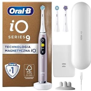 Oral-B iO 9 elektrische tandenborstel roze kwarts, 3 borstels, 1 reisetui oplader