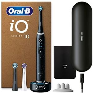 Oral-B iO Series 10 Plus Edition elektrische tandenborstel plus 3 tandenborstels met bleekmiddel, magnetisch etui, 7 poetsmodi, recyclebare verpakking, cadeau voor mannen en vrouwen, zwart