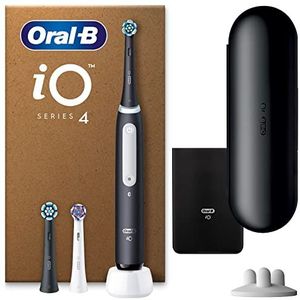Oral-B iO 4 Zwarte Elektrische Tandenborstel, 3 Opzetborstels, 1 Reisetui,1 Etui voor de oplader, 1 Opzetborstel Houder