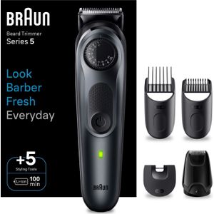 Braun Baardtrimmer, baardtrimmer/tondeuse voor heren, tondeuse met ultrascherp lemmet, 40 lengte-instellingen, tas, 100 min. draadloze looptijd, BT5420