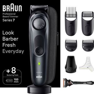 Braun Series 7 Baardtrimmer, Professionele Tondeuse, 40 Instellingen, Oplaadstation, Reisetui, Baardsjabloon, 100 Minuten Draadloze Looptijd, Waterdicht, Bt7441