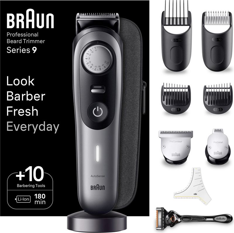 Braun BeardTrimmer BT9420 baardtrimmer Batterij/Accu 40 2 cm Nat en droog Zwart, Grijs