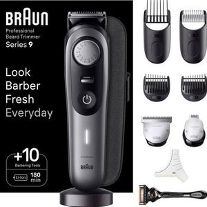 Braun Series 9 BT9420 Baardtrimmer, tondeuse voor heren, professionele tondeuse, 40 instellingen, laadstation, reisetui, baardsjabloon, 180 minuten looptijd zonder