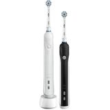 Oral-B Pro 1 790 Sensitive Elektrische tandenborstels (verpakking van 2 stuks) met oplaadbare handgrepen, bruin-technologie, 1 reservekop, oplader en druksensor - zwart en wit