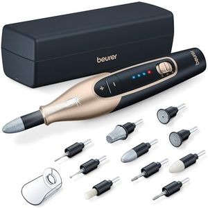 Beurer MP 84 Special Edition manicure-/pedicureset, elektrische nagelvijl met oplaadbare accu, 10 opzetstukken, LED-lamp, incl. opbergkoffer, nagelfrees voor hand- en voetverzorging, zwart