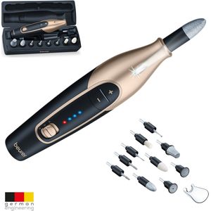 Beurer MP 84 Special Edition manicure-/pedicureset, elektrische nagelvijl met oplaadbare accu, 10 opzetstukken, LED-lamp, incl. opbergkoffer, nagelfrees voor hand- en voetverzorging, zwart