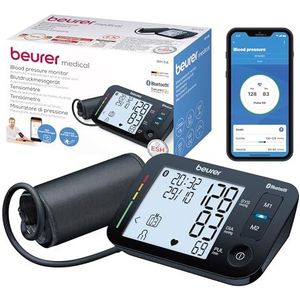 Beurer BM 54 Bovenarm bloeddrukmeter, digitale bloeddrukmeter met XL display, app verbinding met gecertificeerde gegevensbescherming, aritmiedetectie, grote manchet voor bovenarmen van 22-44 cm