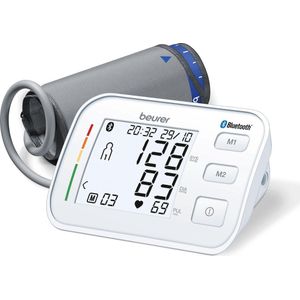 Beurer BM 57 bloeddrukmeter bovenarm, digitale bloeddrukmeter met grote manchet tot 43 cm, app-verbinding via Bluetooth, gecertificeerde gegevensbescherming