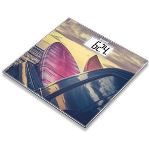 Beurer GS 203 personenweegschaal van glas, wit lcd-display, surfplank-design