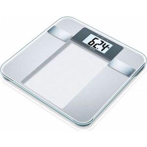 Beurer BG13 760.30 Glas-Diagnoseweegschaal Met Groot LCD-Scherm, Meet Gewicht, Lichaamsvet, Lichaamswater, Spieraandeel En BMI, Transparant