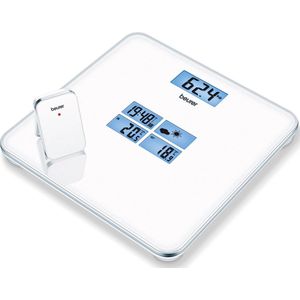 Beurer GS 80 Digitale Personenweegschaal - Weerstation incl. losse sensor - Tijd/wekker - Verlicht LCD display - Tot 150 kg - Incl. batterijen - 5 Jaar garantie