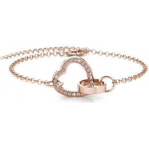 Vergrendelde Hartarmband - Oostenrijks Kristal - 18k Rose Gold Plated - 26 Stenen