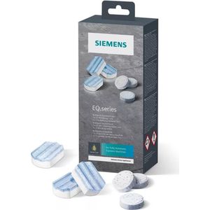 Siemens Multipack TZ80003A Inhoud: 1 x 10 reinigingstabletten 2,2 g (2,2 g) en 2 x 3 ontkalkingstabletten (elk 36 g), voor EQ Series koffiezetapparaten, wit