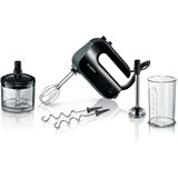 BOSCH Handmixer "Home Professional MFQ4980B, Edelstahl Besen/Knethaken, Mixfuß, schwarz", 850 W, Spiralkabel, 5 Stufen, Turbostufe, Zerkleinerer, Mixbecher, Made in EU