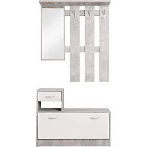 Stella Trading 1 x compacte garderobe, wit mat betonlook, BxHxD 100 x 190 x 26 cm