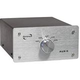 Dynavox AUX-S, ingangs-uitbreidingsschakelaar in metalen behuizing met 5 RCA-ingangen, voor stereo- en surround versterkers, zilver